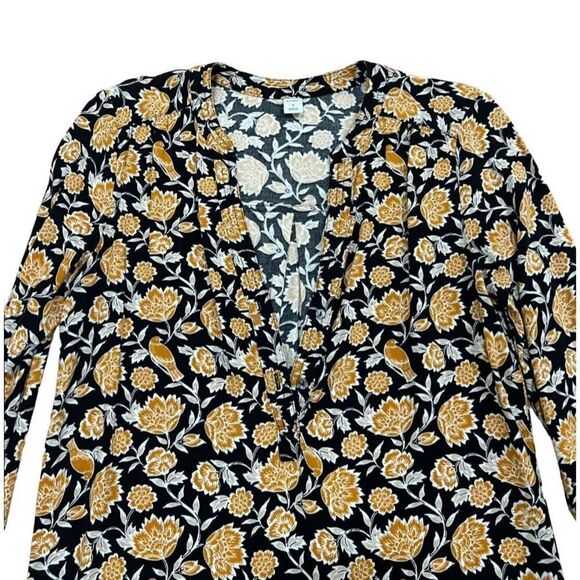 Old Navy Blouse Top Womens Small Black Gold Floral Print Boho Tunic Split V Neck - Picture 4 of 6